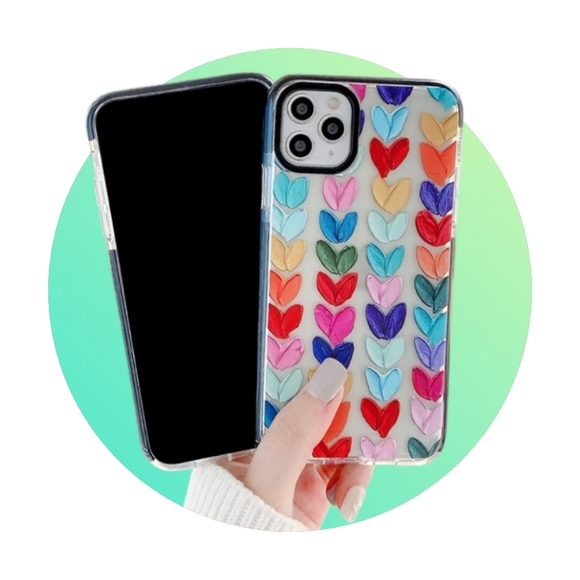 New Multicolor Hearts Transparent Protector Case iPhone 14 Pro Max - Picture 2 of 3